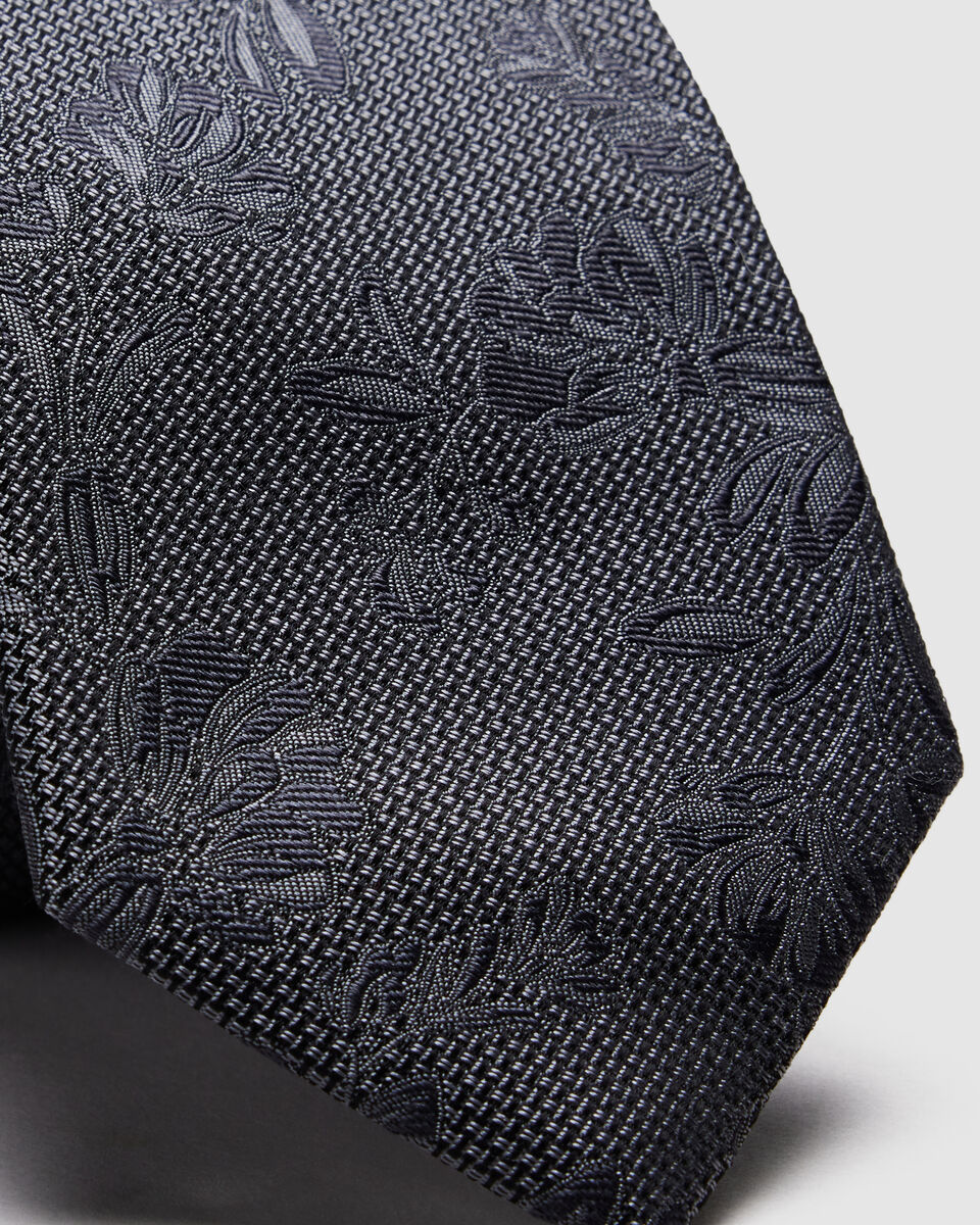 Silk Jacquard Floral Tie, Grey, hi-res